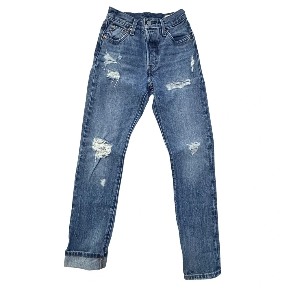 Levi's 501 150th Anniversary Selvedge Jeans Womens 23 x 32 Distressed Button Fly